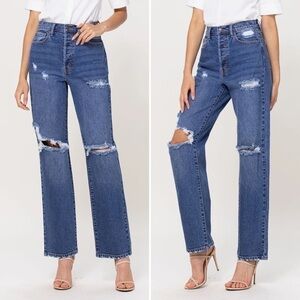 Cello NWOT High Rise Dad Jean 11 distressed ripped button fly mom blue straight